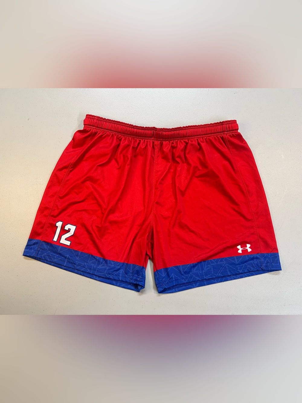 Under Armour Womens Athletic Shorts Medium Red Blue Active Running Gym